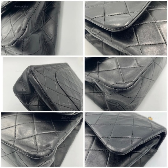 Authentic CHANEL Lambskin Double Chain Double Medium Flap Bag black/gold - Picture 3 of 13